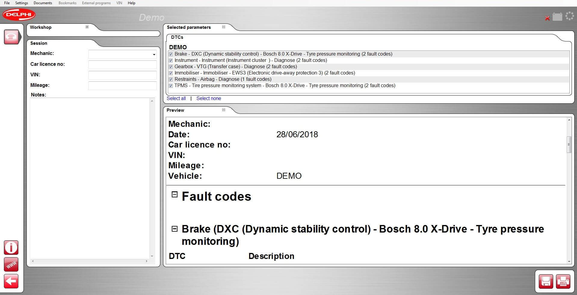 car software capture of report function