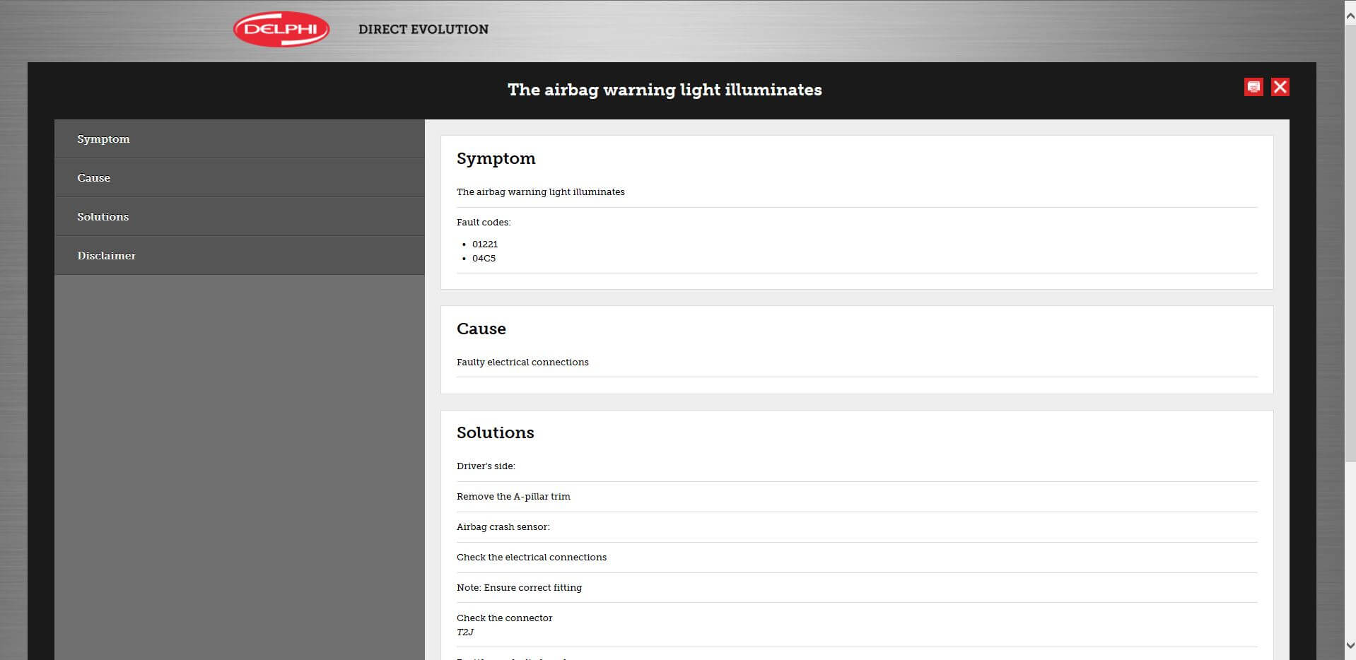 vehicle technical information screen shot of modified fixes and tips